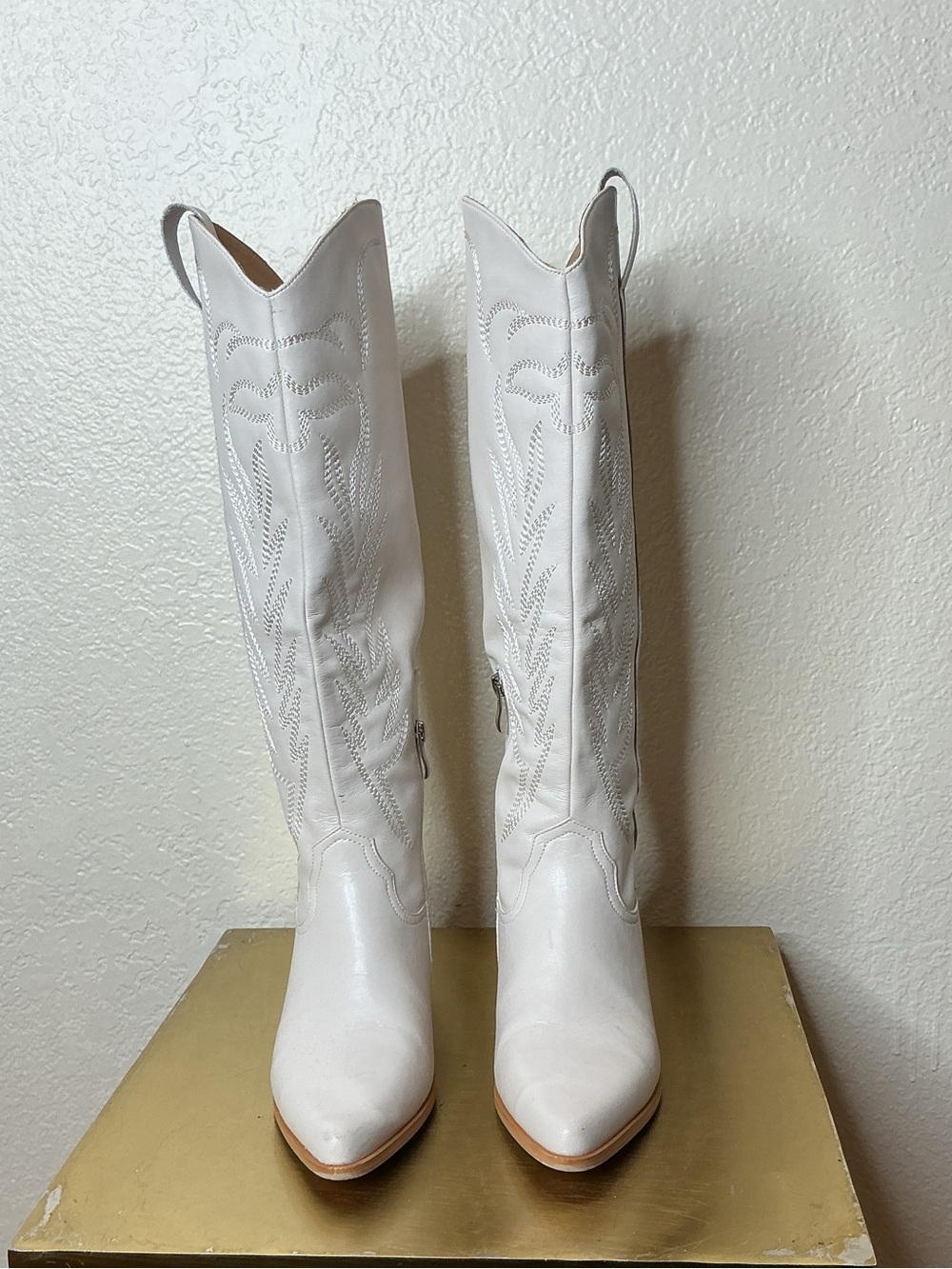 White Women's Leather Knee-High Western Boots